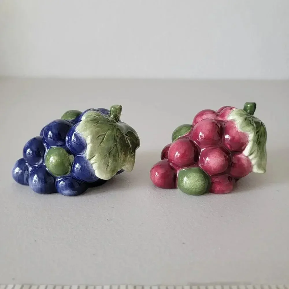 Vintage Grape Cluster Salt and Pepper Shakers Ceramic Purple Burgundy 1970s